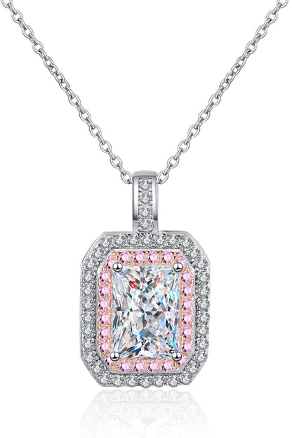 Pink Accent 1 Ct Moissanite Geometric Pendant Necklace