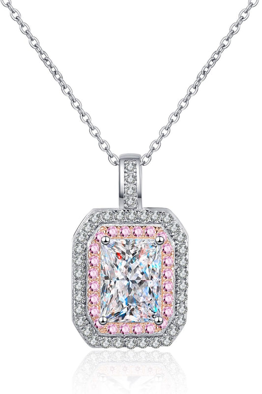 Pink Accent 1 Ct Moissanite Geometric Pendant Necklace