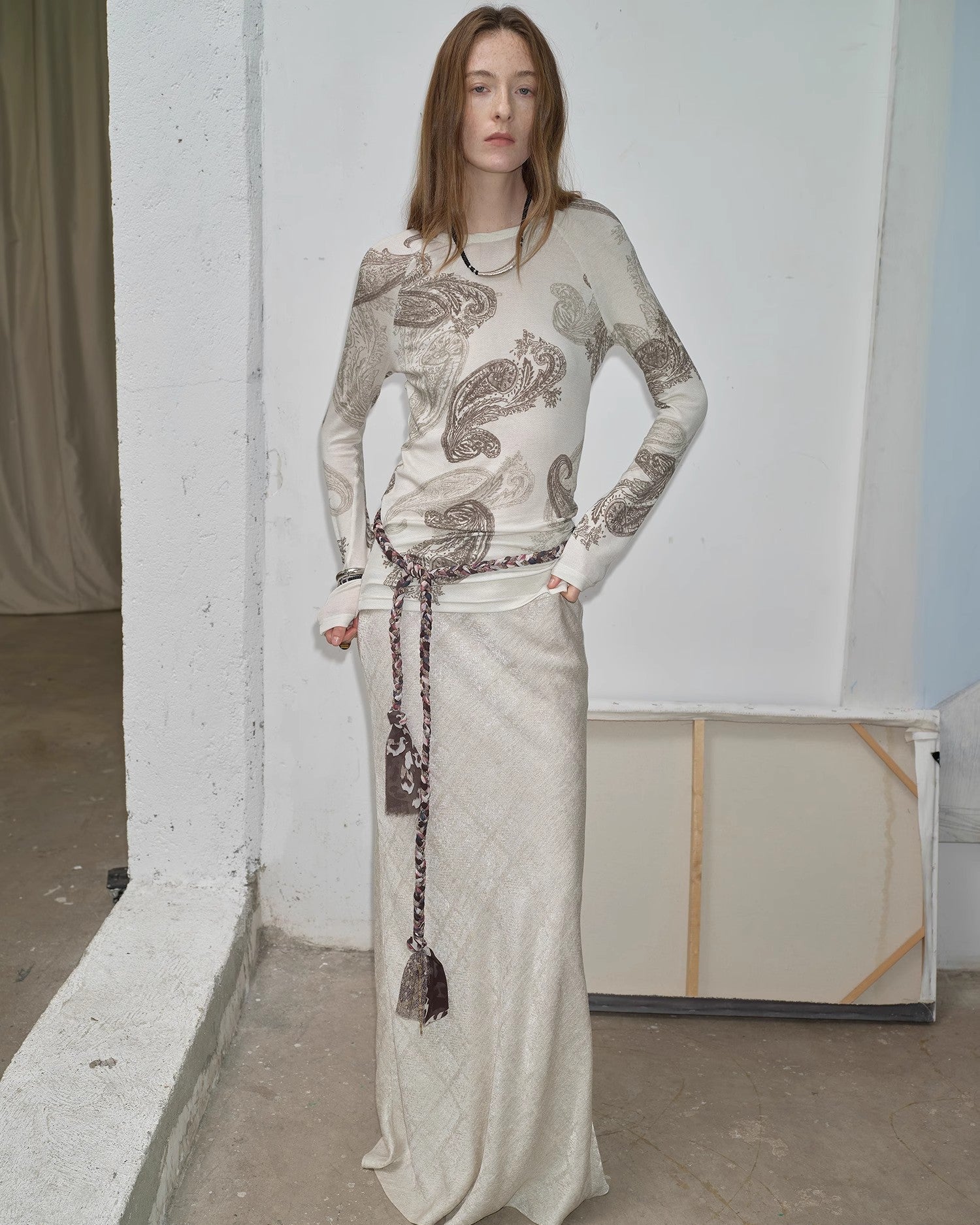 Tencel Wool Original Cashew Print Round Neck Long Sleeve Top and Skirt Set ‘Vintage Gene’