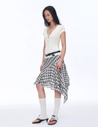 Wool Tencel Deep V-Neck with Zipper Short Sleeve Top