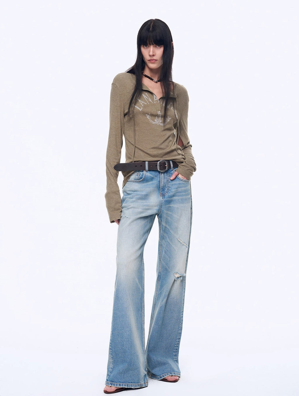 'West City Rhythm' Handmade Whisker Washed Flared Jeans Spring