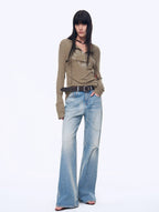 'West City Rhythm' Handmade Whisker Washed Flared Jeans Spring