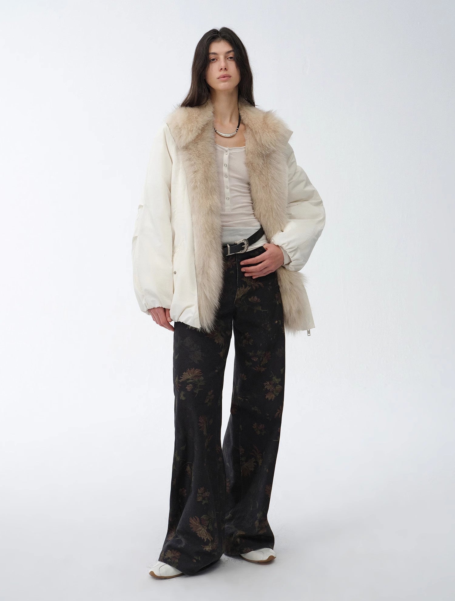 Fireladyfur Mid-Length Two-Tone Fox Fur Down Jacket 'Warm Dialogue'