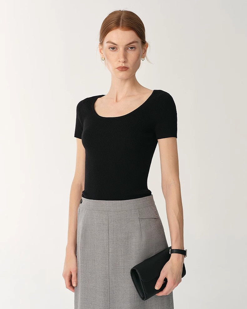German Yangtze Wool Round Neck Short Sleeve Top
