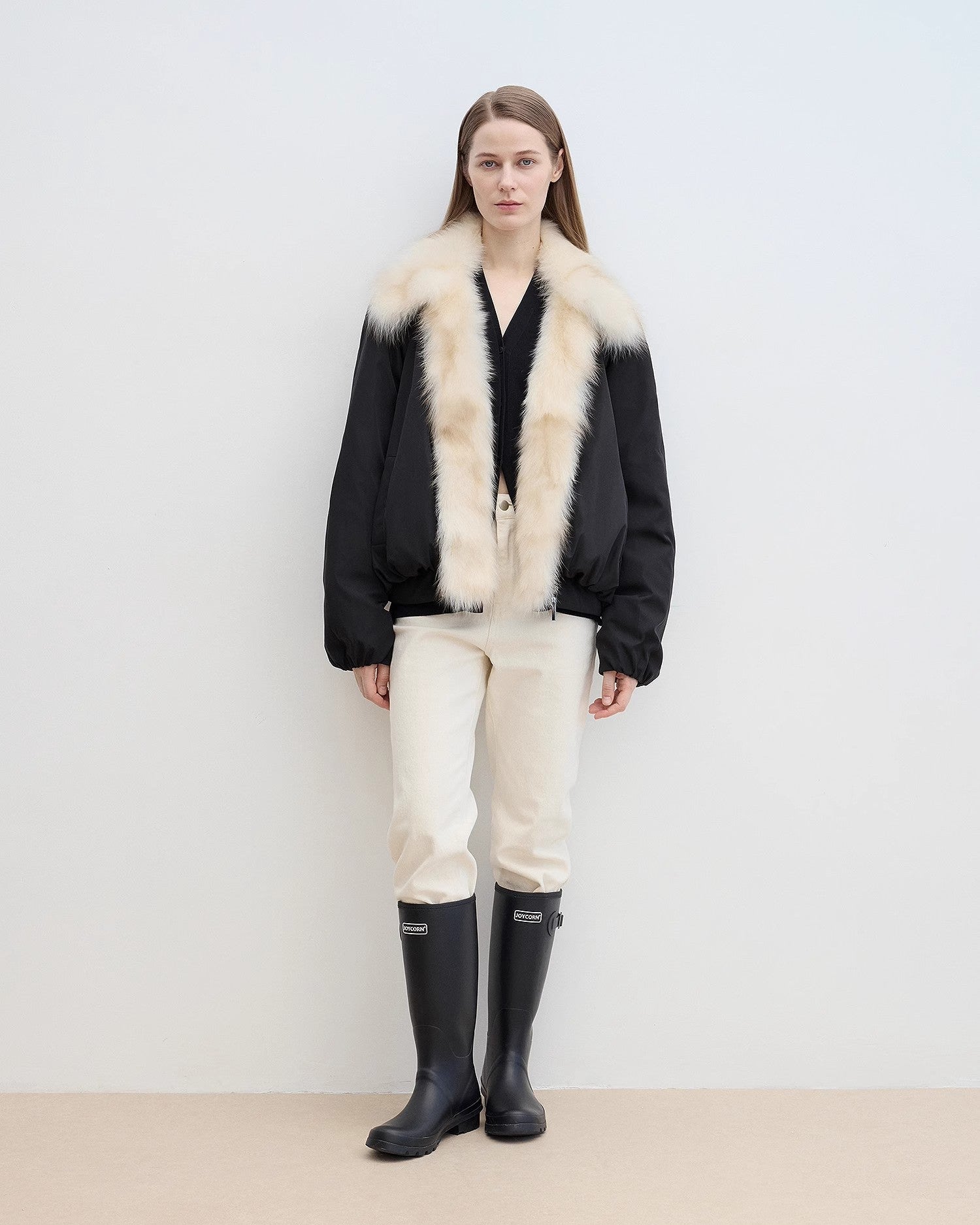 Fireladyfur Contrasting Fox Fur Collar Down Jacket 'Day and Night Rider'
