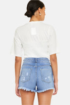 KanCan High Rise Double Button Blue Denim Jean Shorts