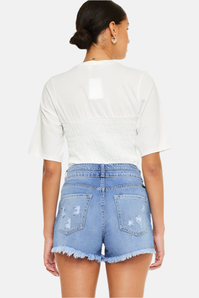 KanCan High Rise Double Button Blue Denim Jean Shorts