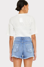 KanCan High Rise Double Button Blue Denim Jean Shorts