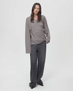 Tencel Wool V-Neck Two-Wear Elastic Hem T-Shirt