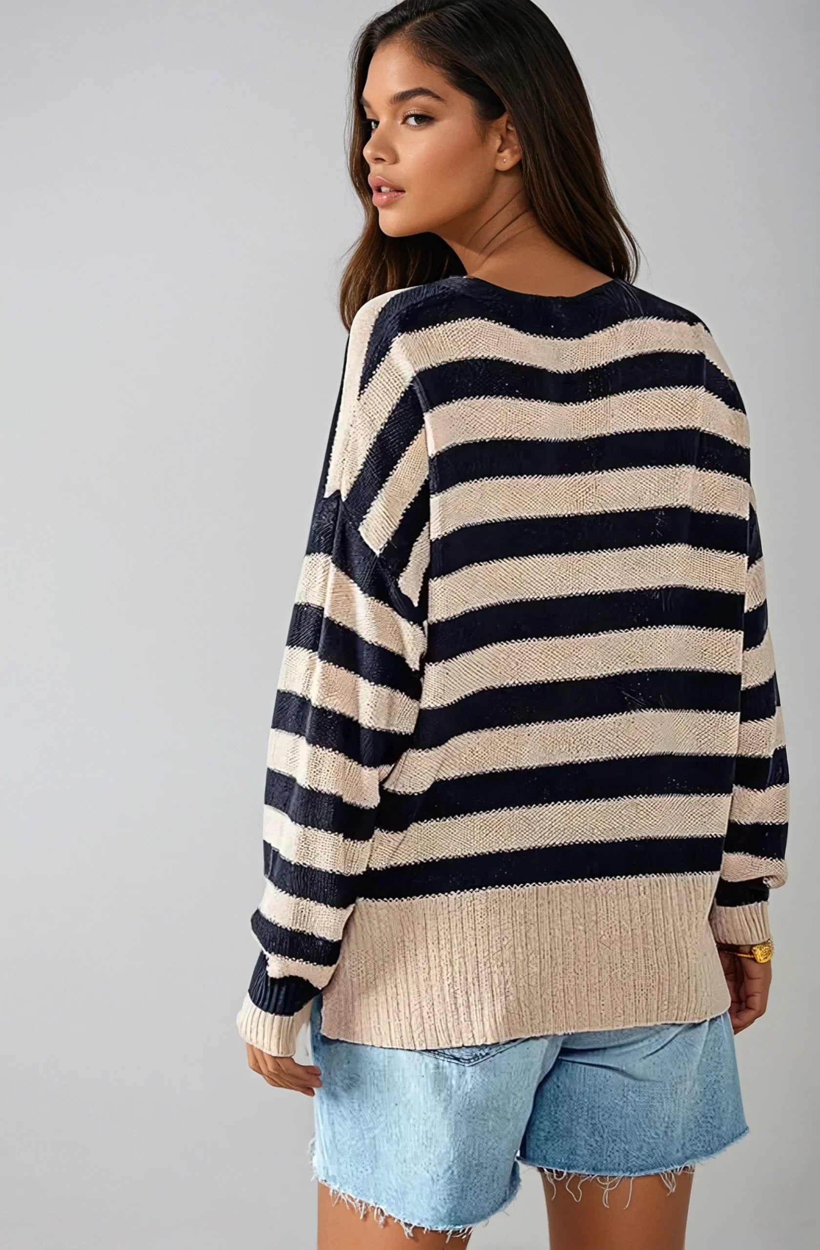 Coastal Muse Striped Knit Cardigan Navy & Cream