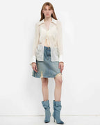Silk Chiffon Light and Hazy Cool Drape Lace-Up Summer Shirt ‘Hazy Moonlight’
