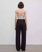 Spliced Double-Pleat Wide Leg Straight Trousers