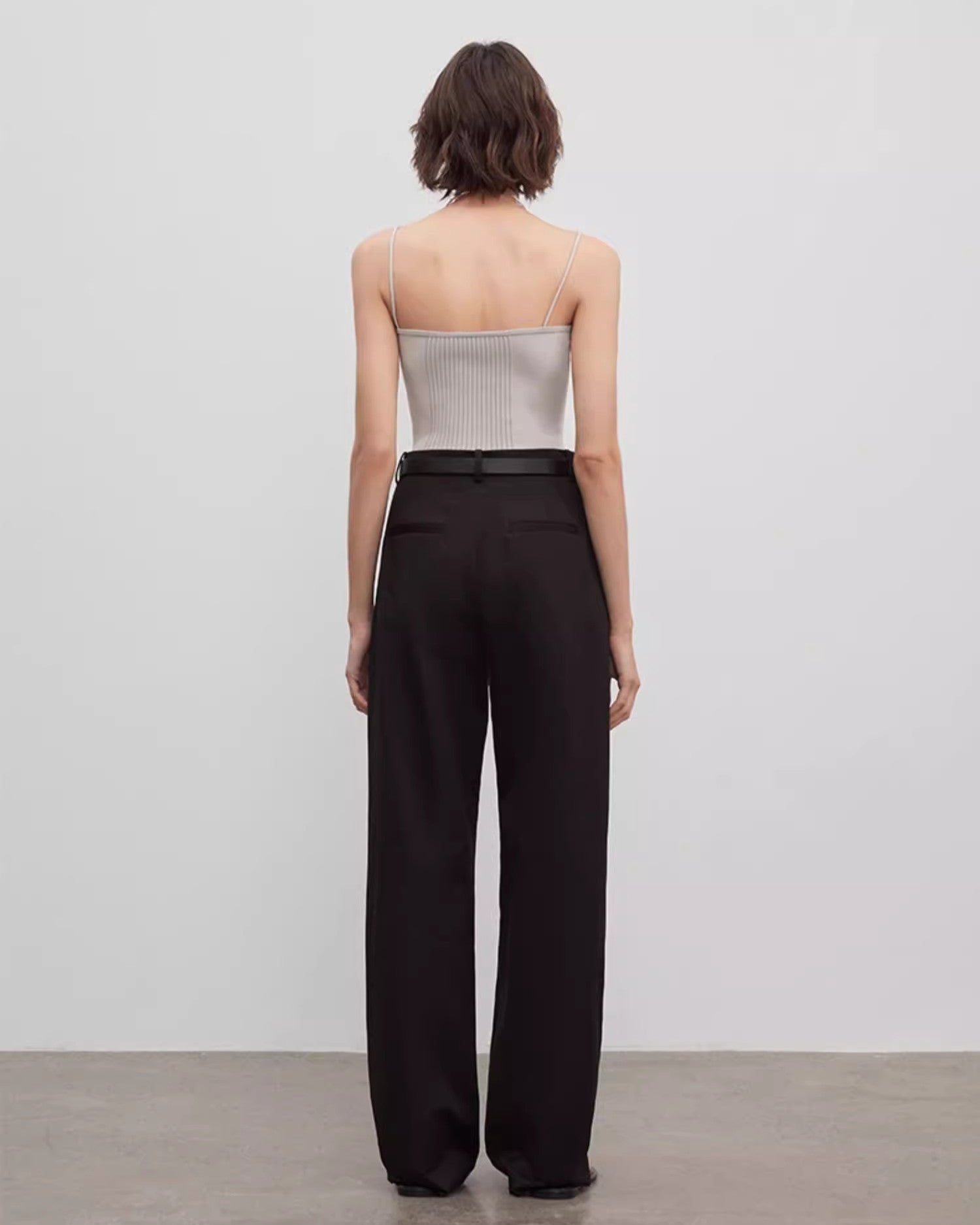 Spliced Double-Pleat Wide Leg Straight Trousers