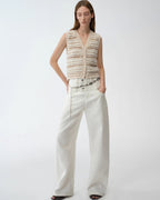 ‘Nice Weekend’ Striped Mixed Woven Knit Cardigan/Vest