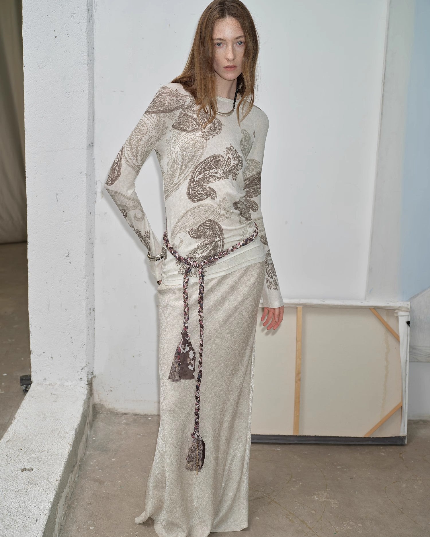 Tencel Wool Original Cashew Print Round Neck Long Sleeve Top and Skirt Set ‘Vintage Gene’
