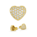 Heart 3 CZ Earrings 14K Gold Filled Silver Hip Hop Studs