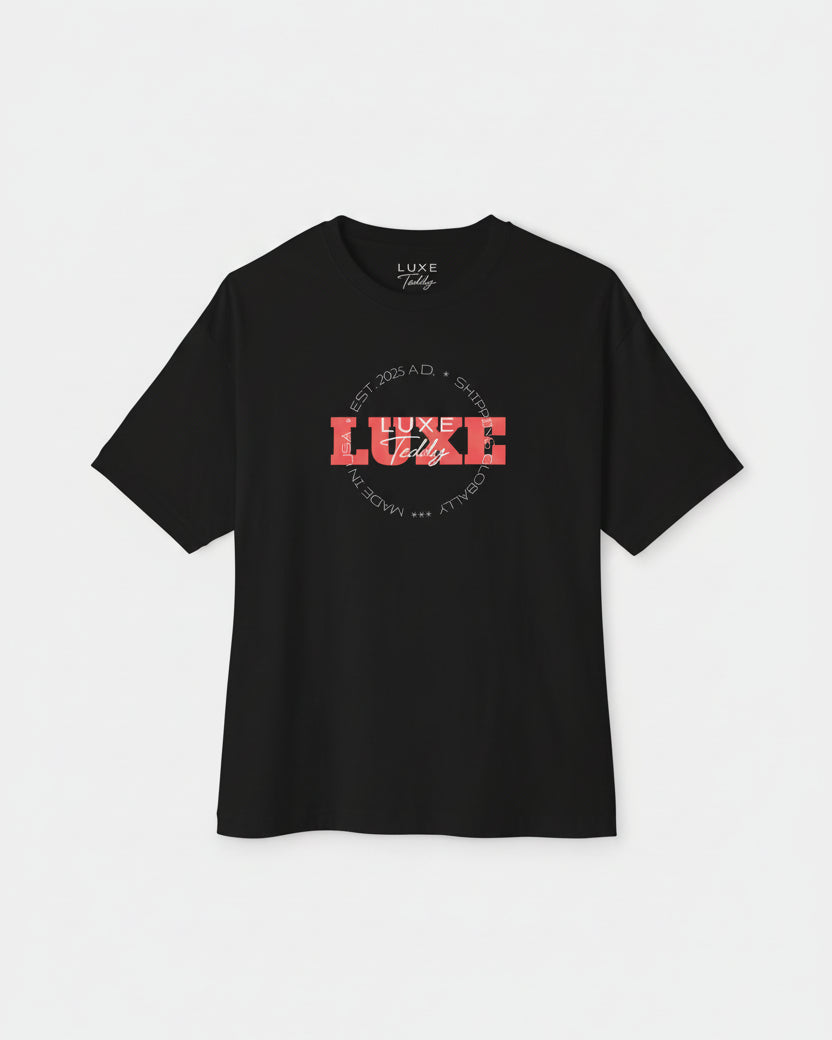 Luxe Teddy Oversized Vintage Red 'LUXE' Boxy Tee | 1022