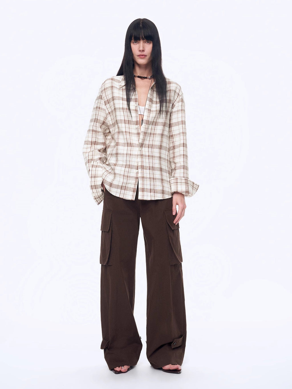 Vintage Linen Shirt & Mini Skirt Two-Piece Spring 'Plaid Sketch'