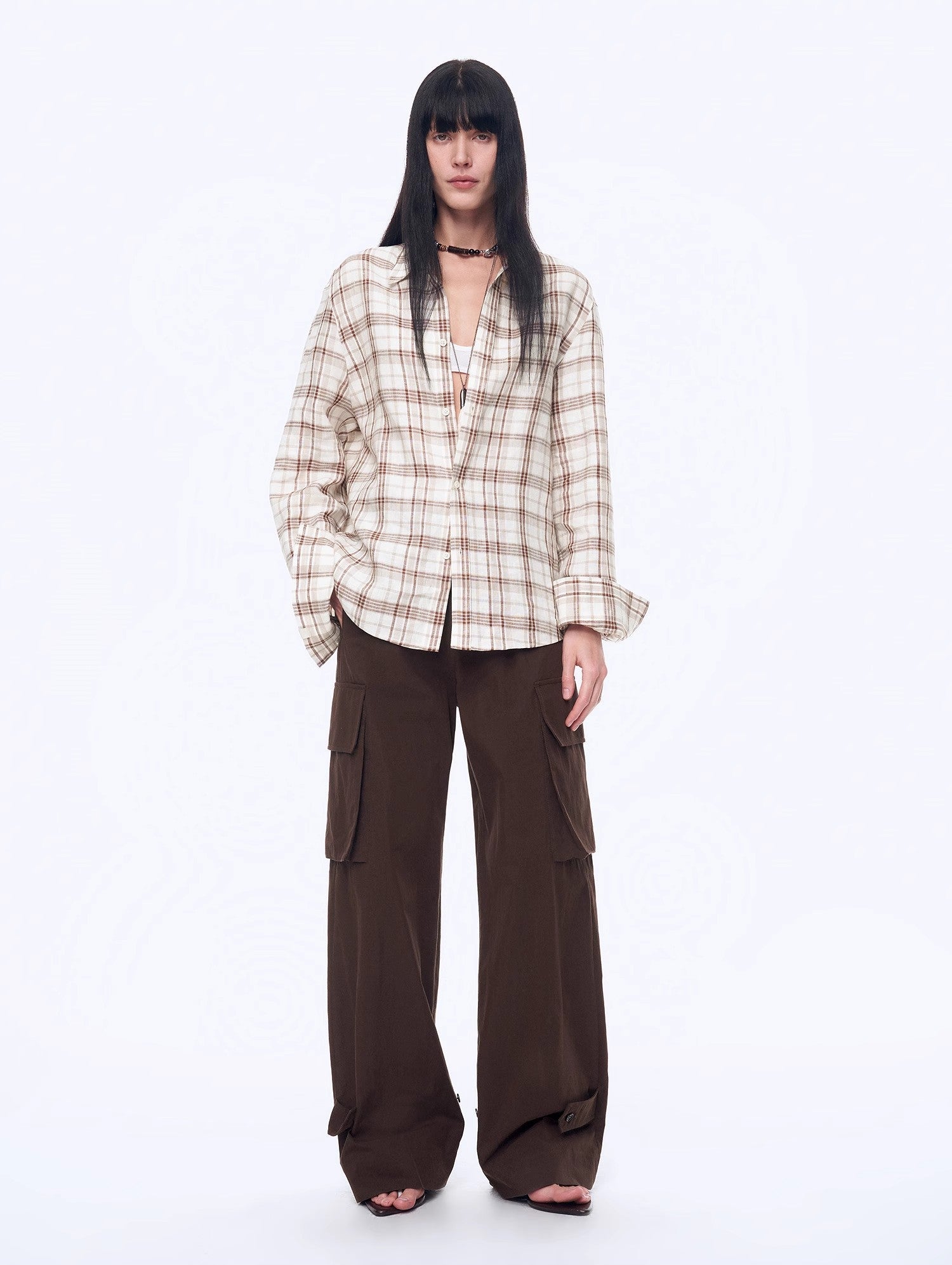 Vintage Linen Shirt & Mini Skirt Two-Piece Spring 'Plaid Sketch'