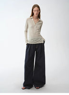 Light Silver Silk Slightly Transparent Knit Top ‘Eiffel’