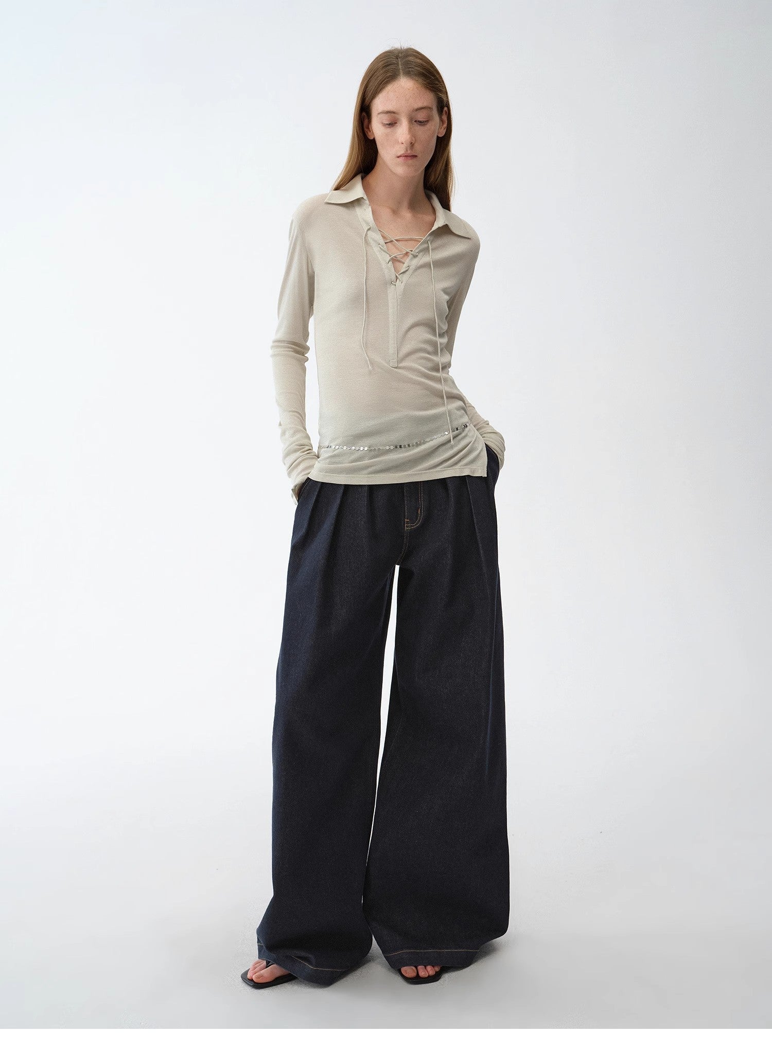 Light Silver Silk Slightly Transparent Knit Top ‘Eiffel’