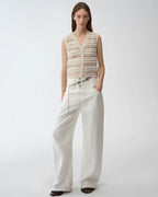 ‘Nice Weekend’ Striped Mixed Woven Knit Cardigan/Vest