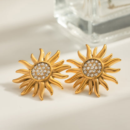 Sun Shape Rhinestone Stud Earrings