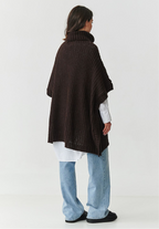 Oversized Wool Blend Turtleneck Poncho Sweater in Choco