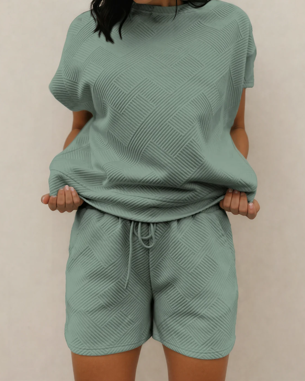 Astrid Textured Short Sleeve Top and Shorts Set | Seafoam