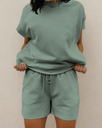 Astrid Textured Short Sleeve Top and Shorts Set | Seafoam