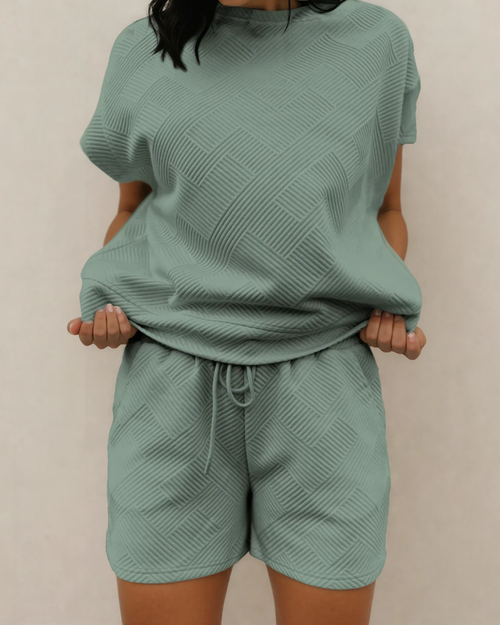 Astrid Textured Short Sleeve Top and Shorts Set | Seafoam