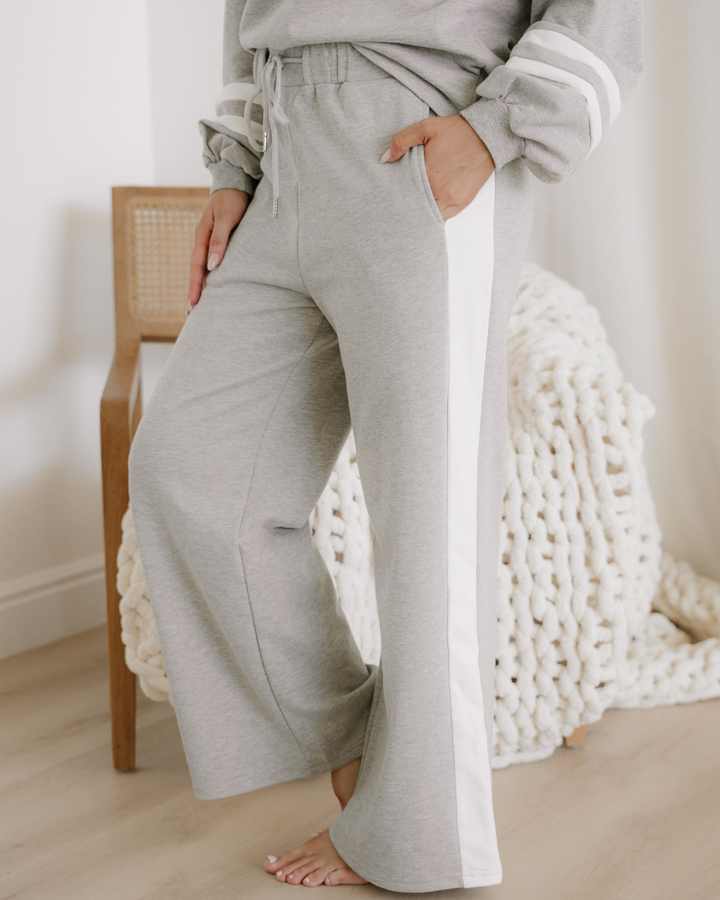 Jordyn Varsity Long Sleeve Pullover and Pants Set | Gray