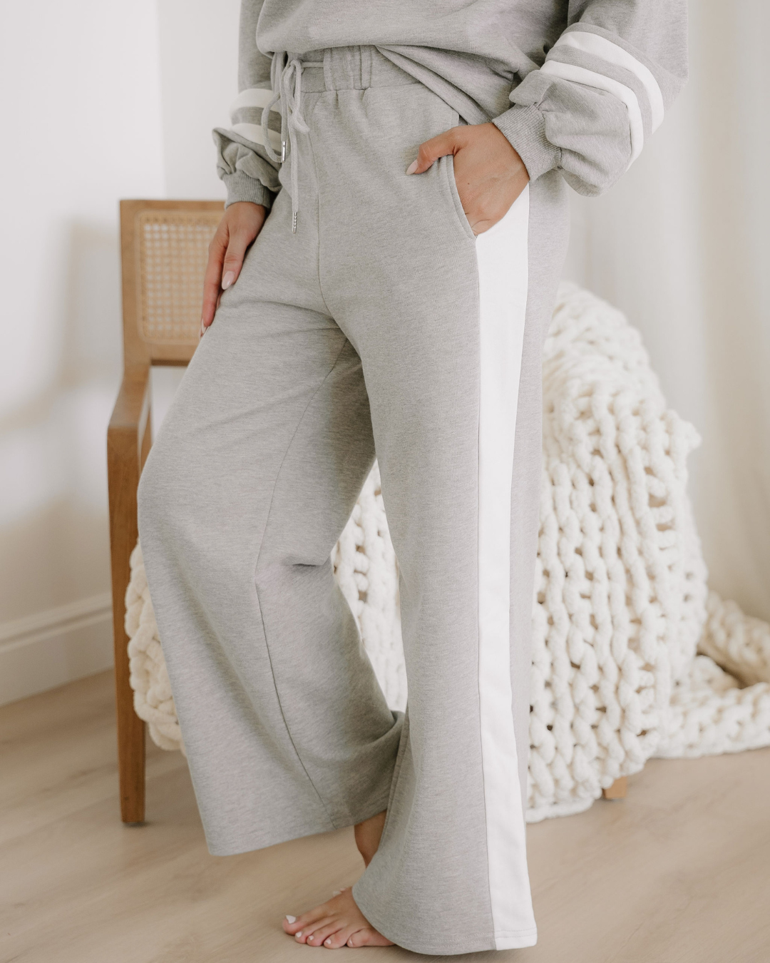 Jordyn Varsity Long Sleeve Pullover and Pants Set | Gray