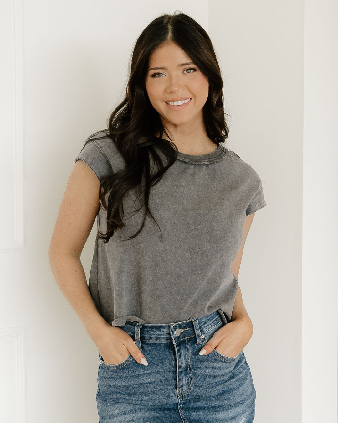 Mineral Wash Boxy Fit Cotton Tank Top | Gray