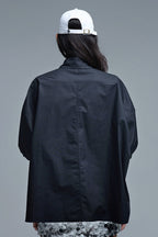 Relaxed 3/4 Sleeve Poplin Shirt with Button Detail in Black