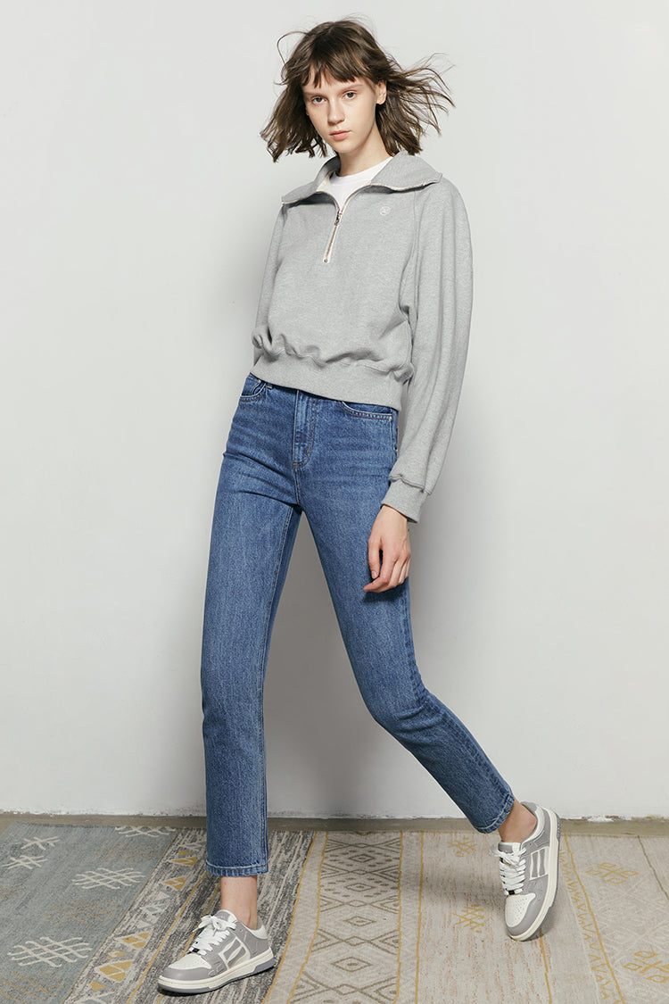 Two Shots High Rise Straight Crop Jeans | HJ013