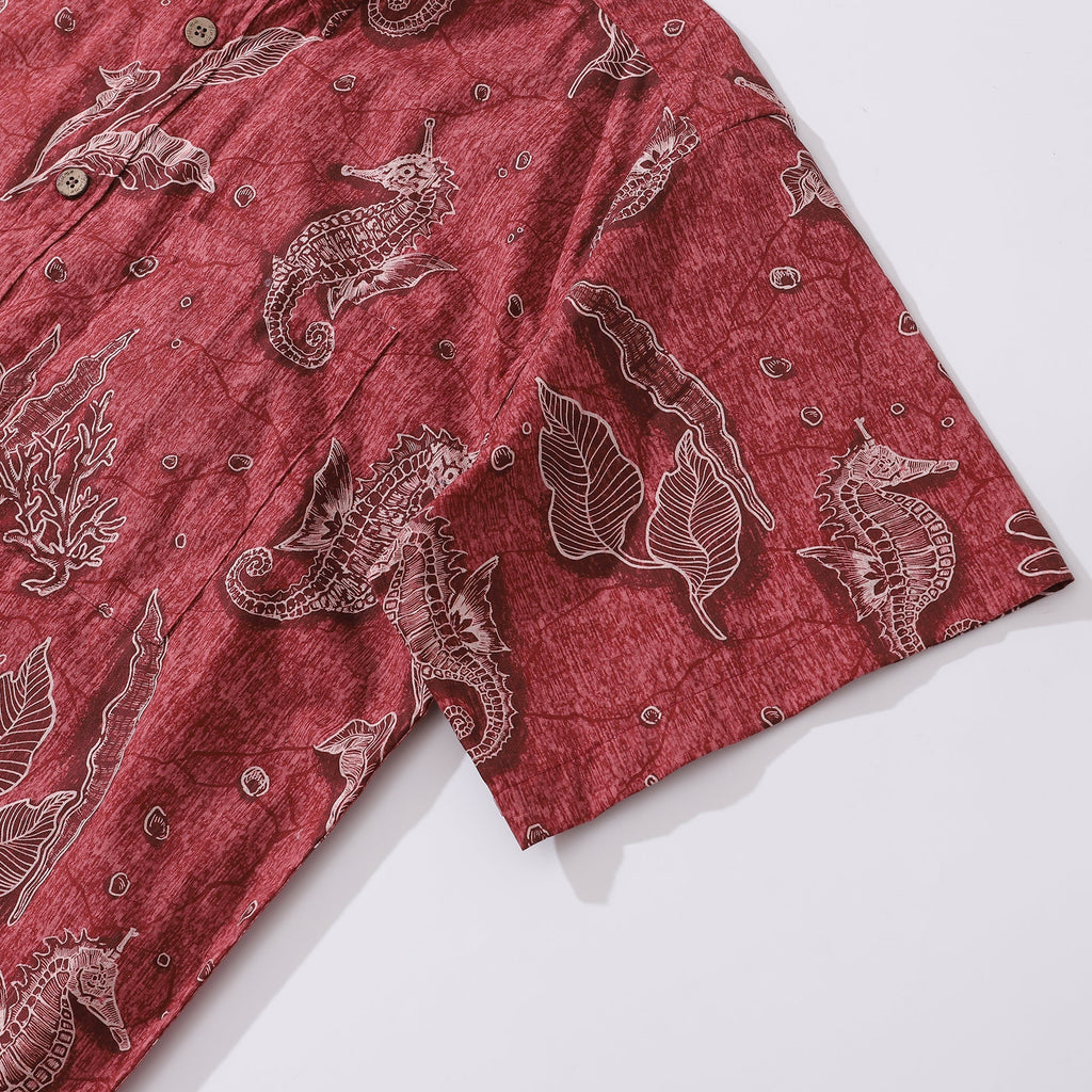 Red Hawaiian Shirt For Men | Seahorses