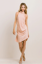 Velaa Drape Satin Mock Neck Dress