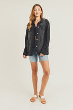 Black Distressed Long Sleeve Denim Jacket