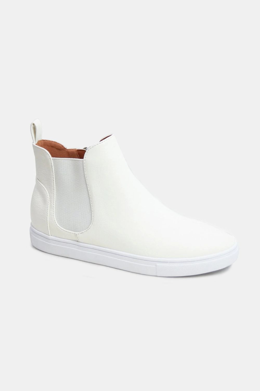 White Faux Suede Elastic Side Panel Sneakers