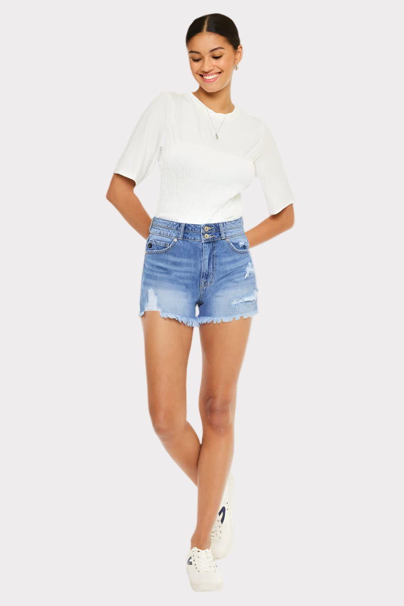 KanCan High Rise Double Button Blue Denim Jean Shorts