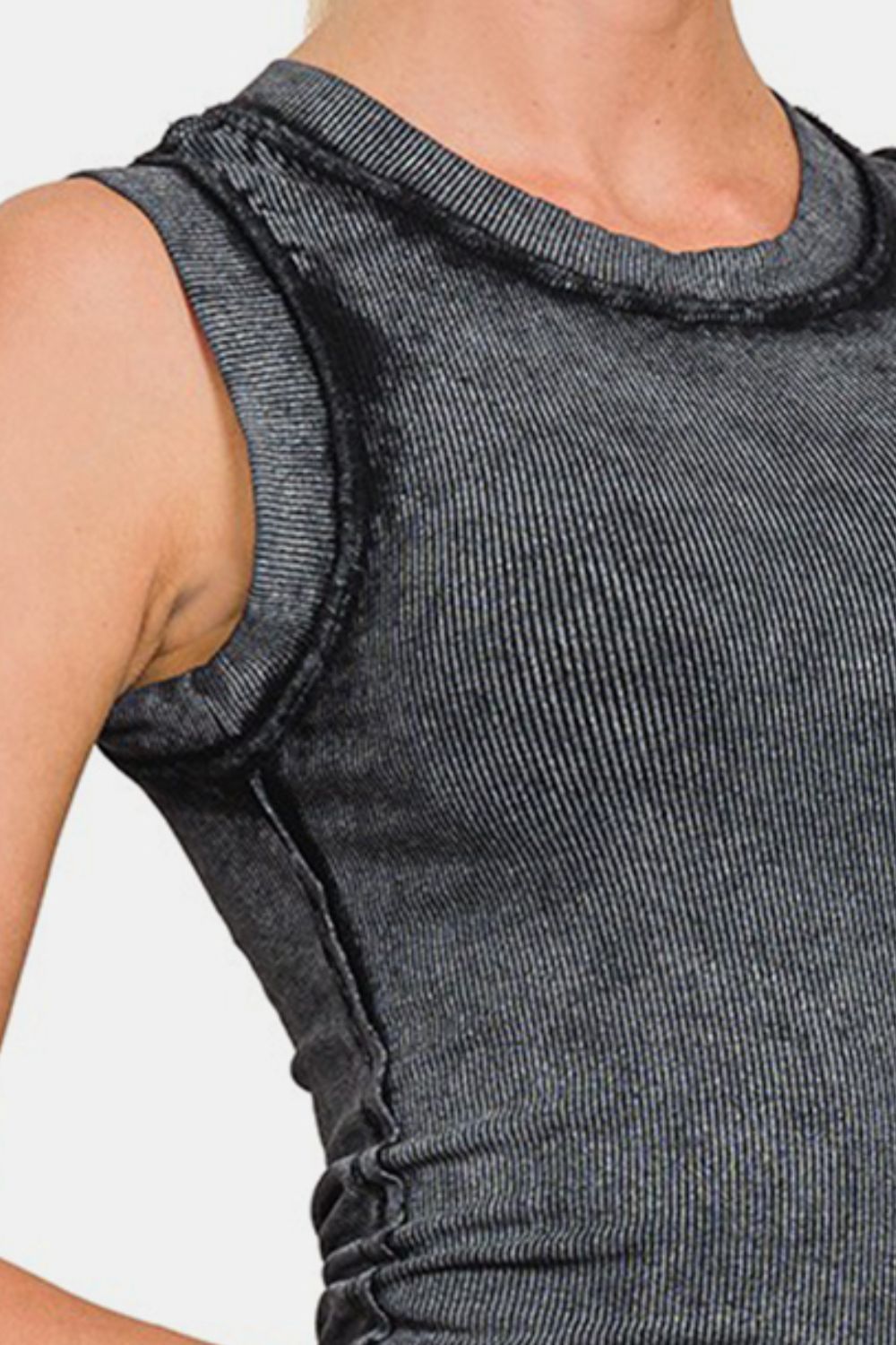 Ash Black Washed Ribbed Slim Tank