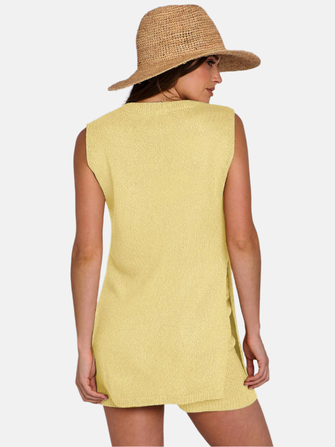 Knitted Side Slit Tank and Shorts Set