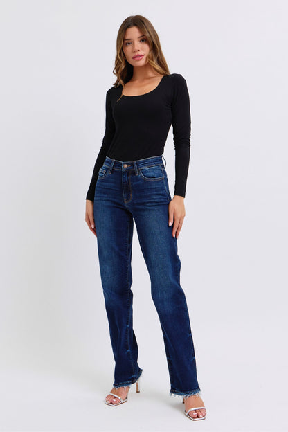 Raw Hem Straight Leg Jeans