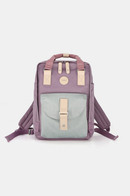 Contrast Waterproof Canvas Backpack Bag with Round Label