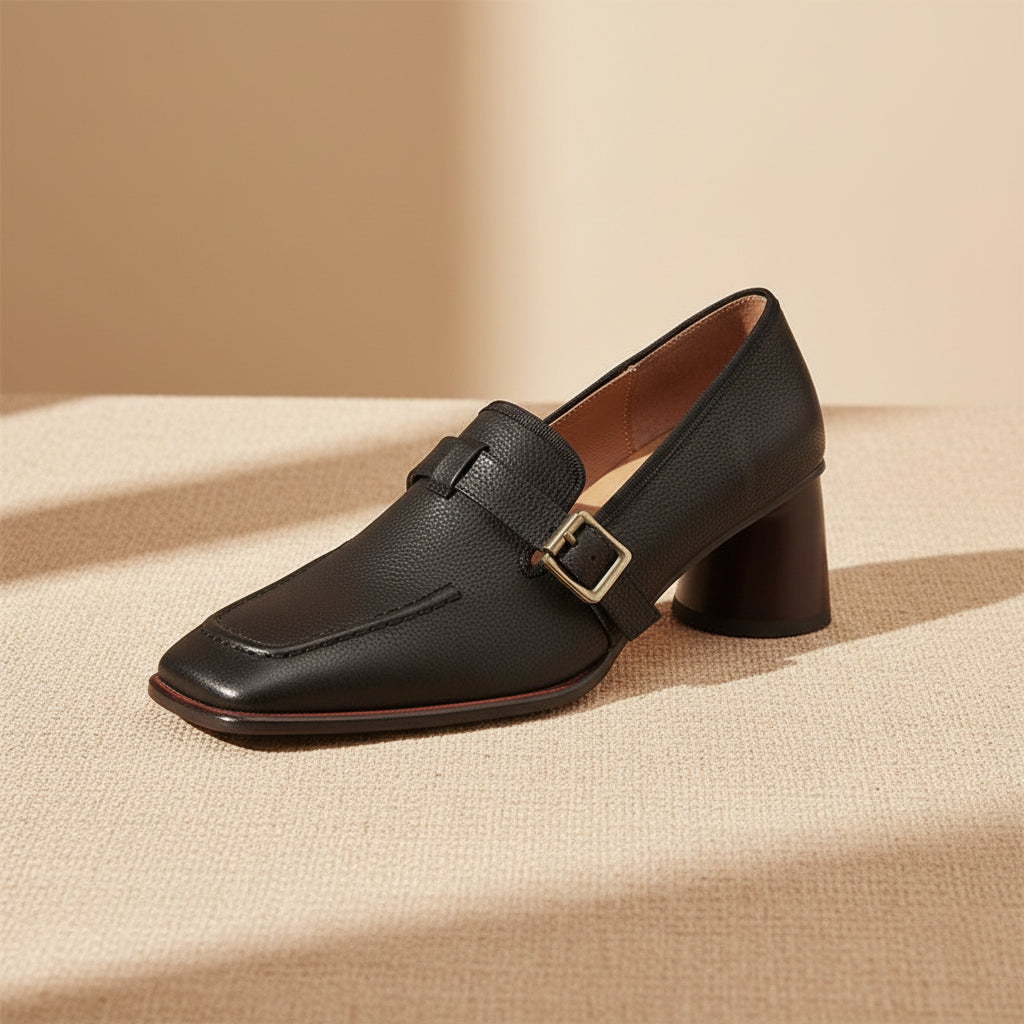 Women's Retro British Style Chunky Heel Leather Shoes | Round Toe Commuter