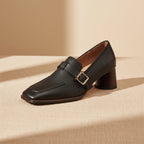 Women's Retro British Style Chunky Heel Leather Shoes | Round Toe Commuter
