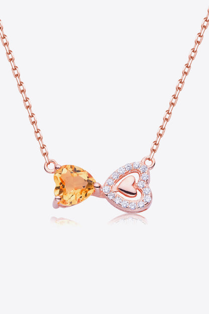 Citrine Heart Necklace in Rose Gold 925 Sterling Silver