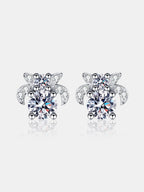 Lily Shape Silver Stud Earrings with 1 Ct Moissanite