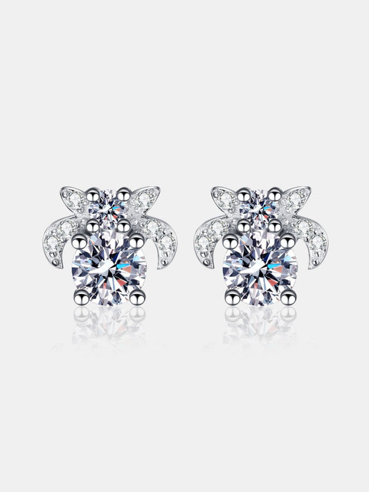 Lily Shape Silver Stud Earrings with 1 Ct Moissanite